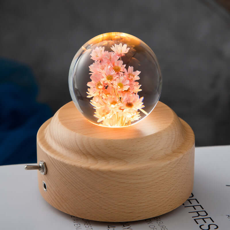 LED veilleuse fleur boule de cristal enfants lampe de nuit avec Base en bois chambre lumière ambiante cadeau créatif veilleuse