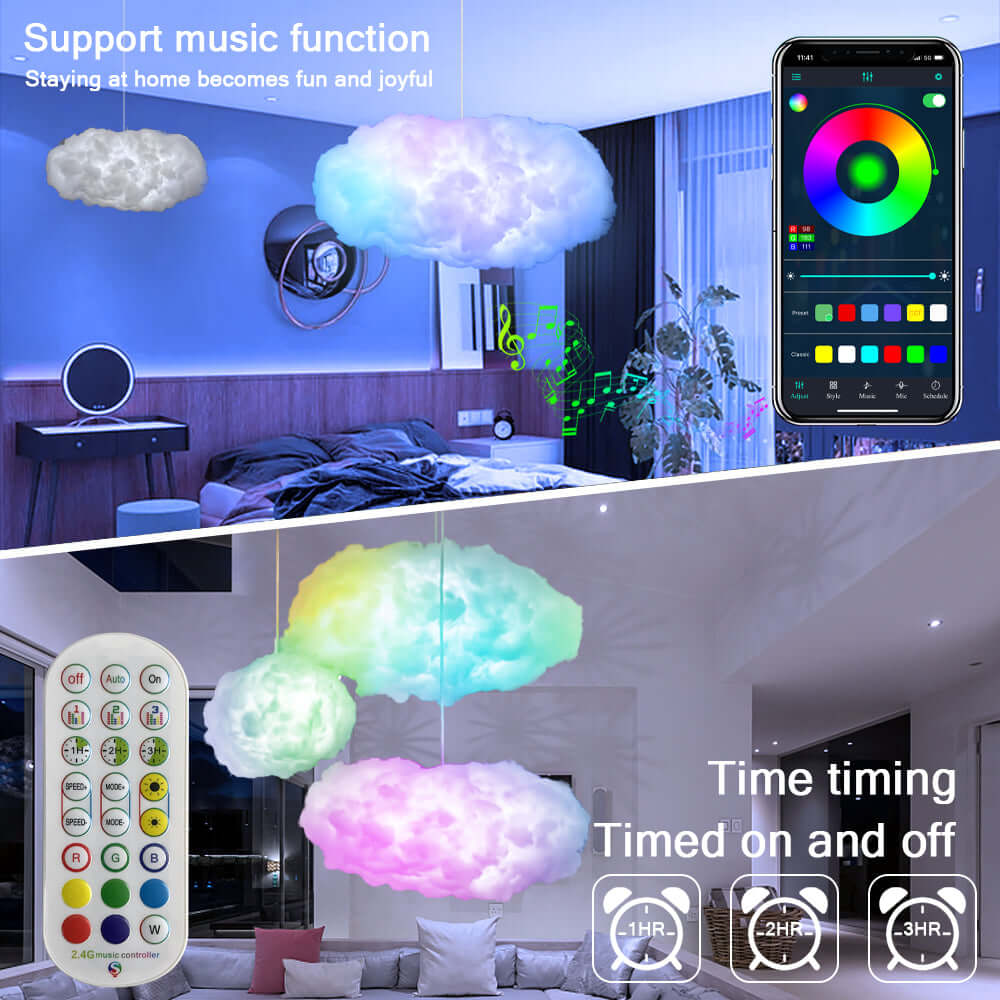 Lumière de nuage USB, contrôle par application, synchronisation de la musique, lumière ambiante 3D RGBIC, Simulation de foudre, lumière de chambre à coucher