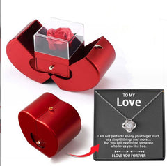 Coffret à bijoux tendance Pomme rouge Cadeau de Noël Collier Rose éternelle pour fille Fête des mères Cadeaux de Saint Valentin avec fleur artificielle Rose Boîte à bijoux