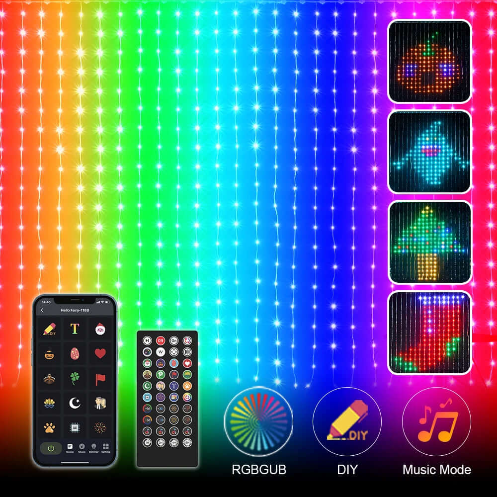 Guirlande lumineuse rideau LED intelligente RGB, contrôle par application Bluetooth, guirlande lumineuse féerique de noël, bricolage, affichage d'images, décor de fête de mariage