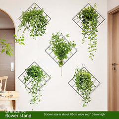 Panier suspendu de plantes vertes, papier peint de maison, peinture décorative