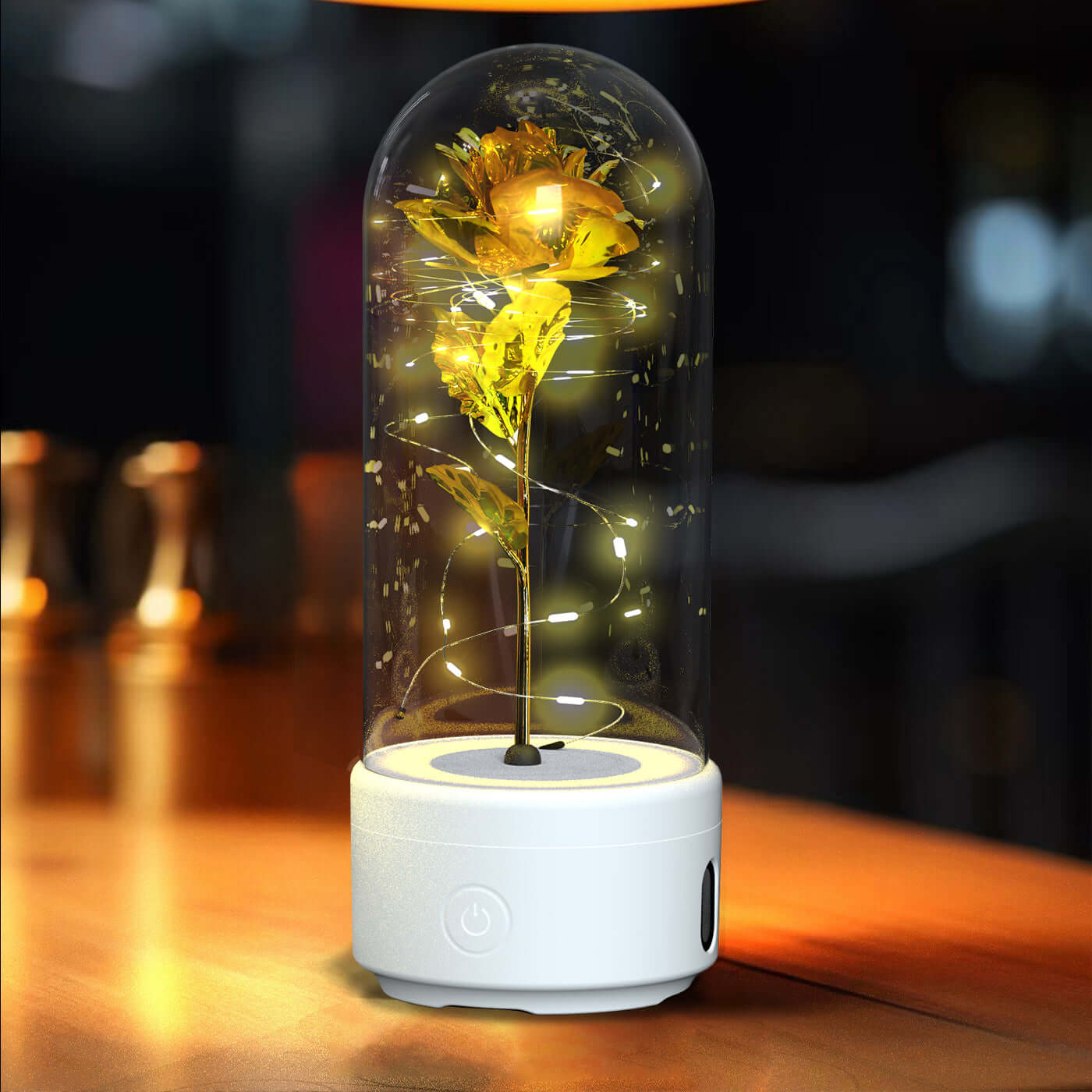 Creative 2 In 1 Rose Flowers LED Light And Bluetooth Speaker Valentine's Day Gift Rose Luminous Night Light Ornament In Glass Cover