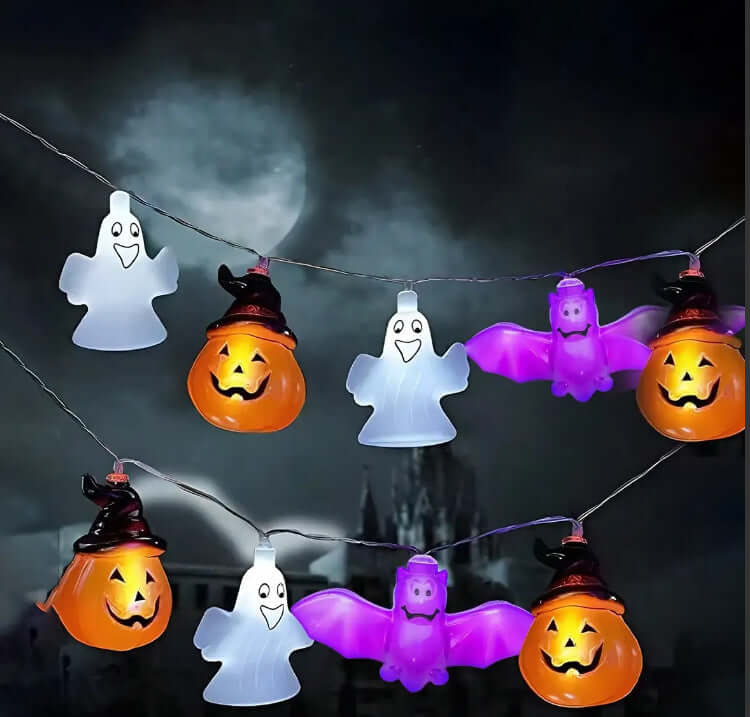 Chaîne d'éclairage d'Halloween en PVC souple, lampe de modélisation de chauve-souris fantôme citrouille, décoration intérieure et extérieure de la maison