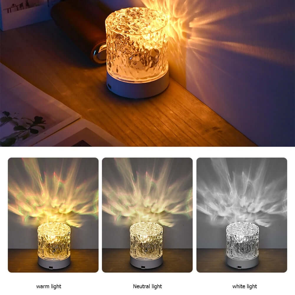 Lampe en cristal projecteur d'ondulation d'eau veilleuse décoration maison maisons chambre atmosphère esthétique cadeau de vacances lumières de coucher de soleil décoration de maison