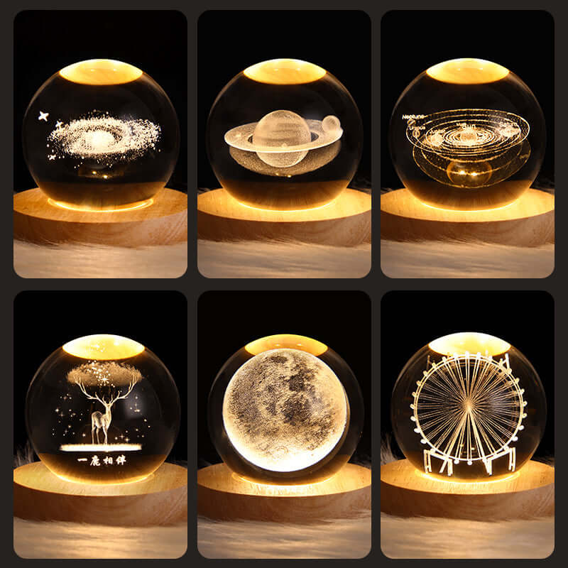 LED veilleuse galaxie boule de cristal lampe de Table 3D planète lune lampe chambre décor à la maison pour enfants fête enfants cadeaux d'anniversaire