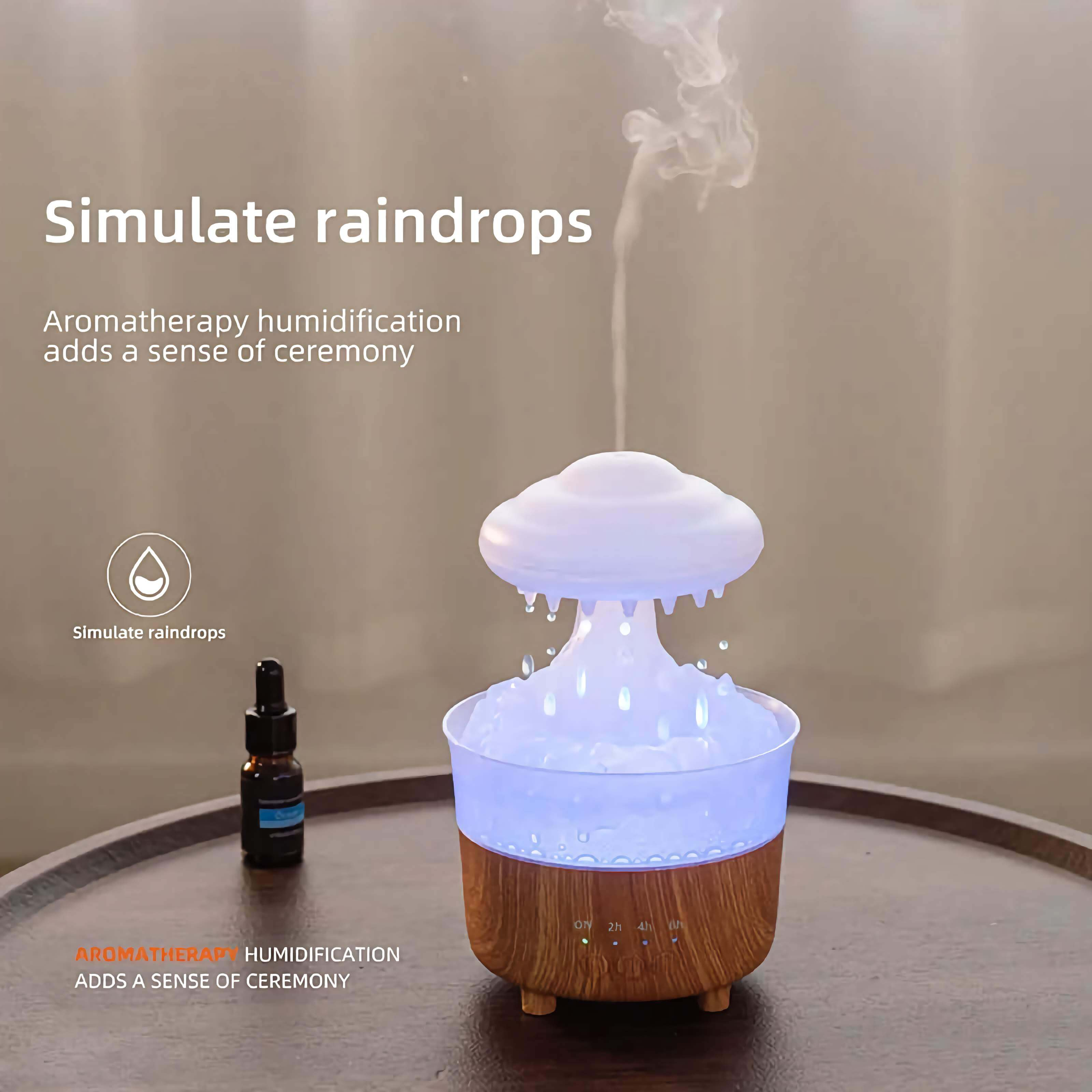 Humidificateur veilleuse nuage de pluie 2023, avec son de goutte d'eau de pluie et lumière LED 7 couleurs, diffuseur d'huile essentielle, aromathérapie